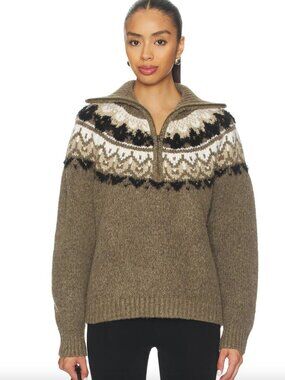 Joe's Jeans Wells Fairisle Sweater Neutral Fair Isle Brown Knit Wool Long Sleeve